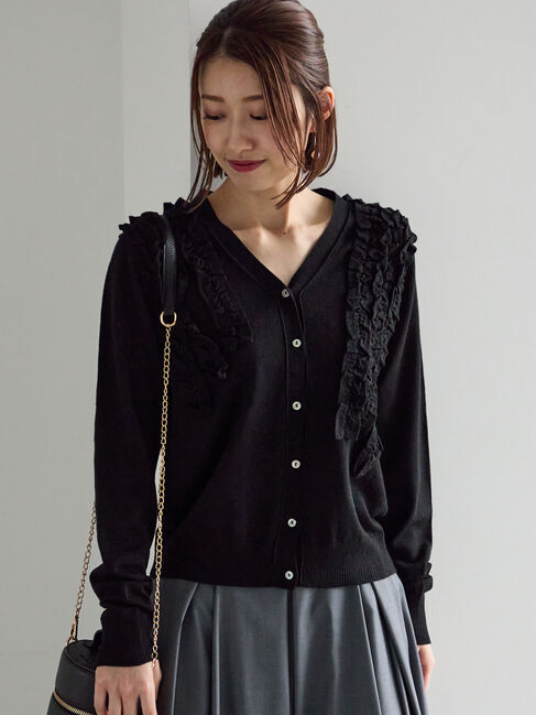 Te chichi「フリルVネックカーディガン」|カーディガン|ブラック