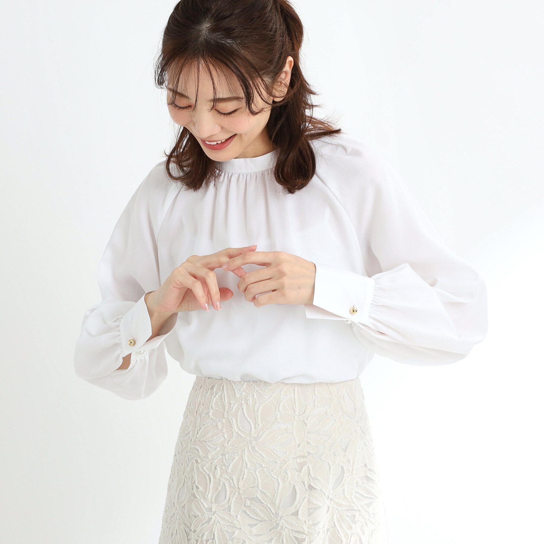 Reflect「【接触冷感／洗える】スタンドネックシャツブラウス」|シャツ・ブラウス|