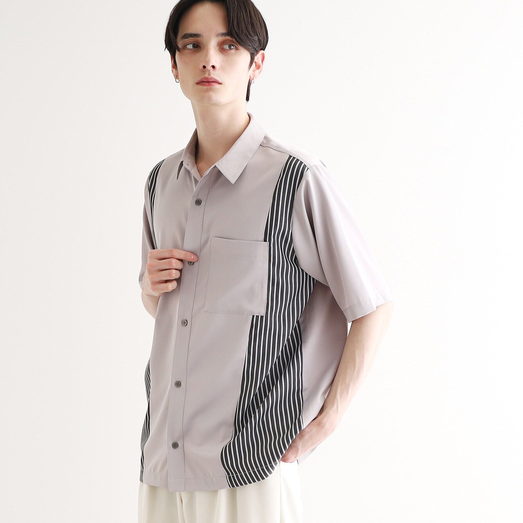 tk.TAKEO KIKUCHI「ストライプスイッチシャツ」|シャツ・ブラウス|ライトグレー(511