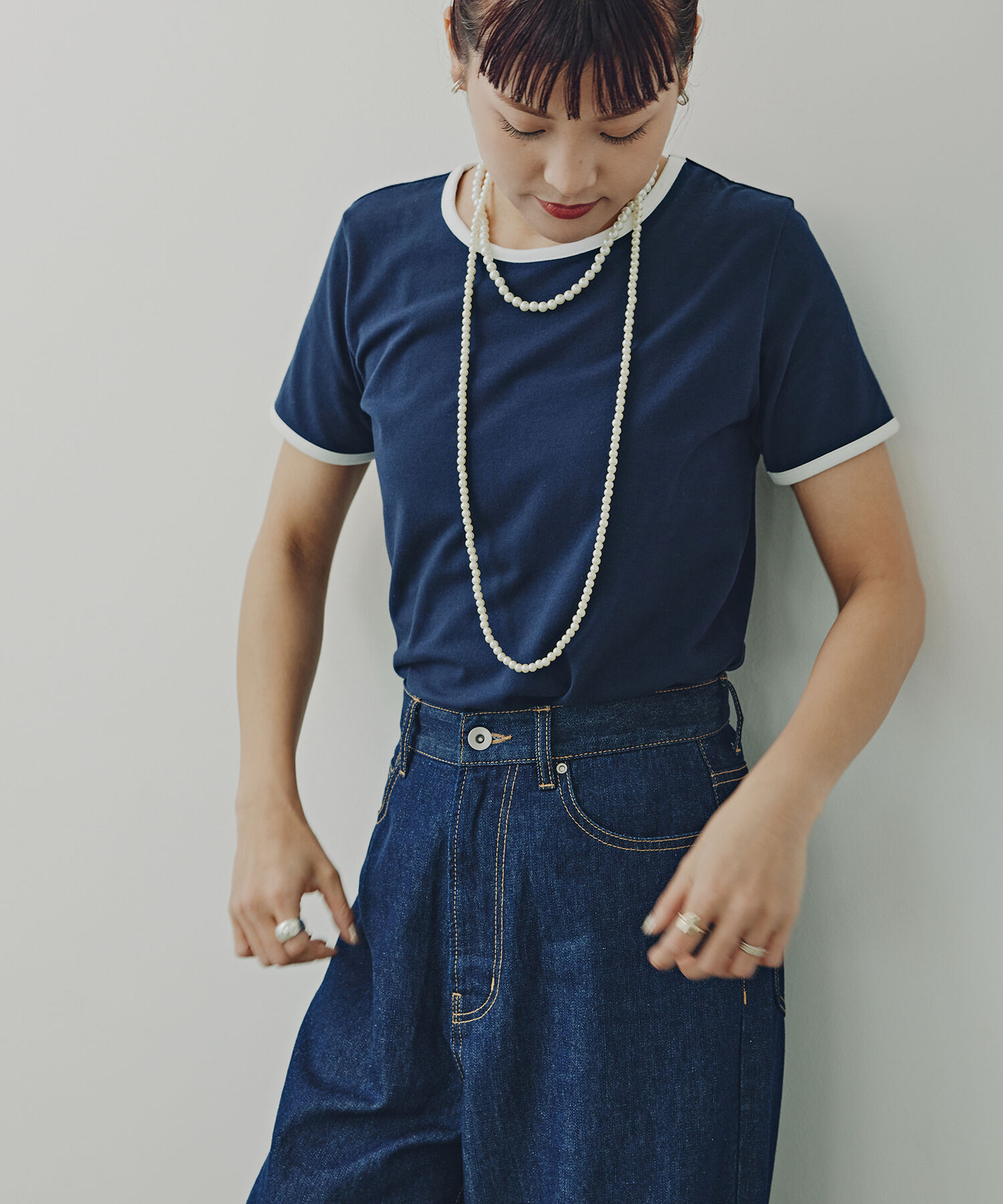  「バイカラーコンパクトTシャツ」|Tシャツ・カットソー|ネイビー&times;オ  2