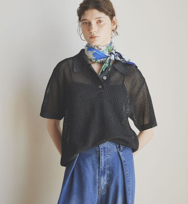 Doux archives「メッシュポロニット」|ニット・セーター|BLACK