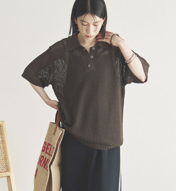 Doux archives「メッシュポロニット」|ニット・セーター|BROWN