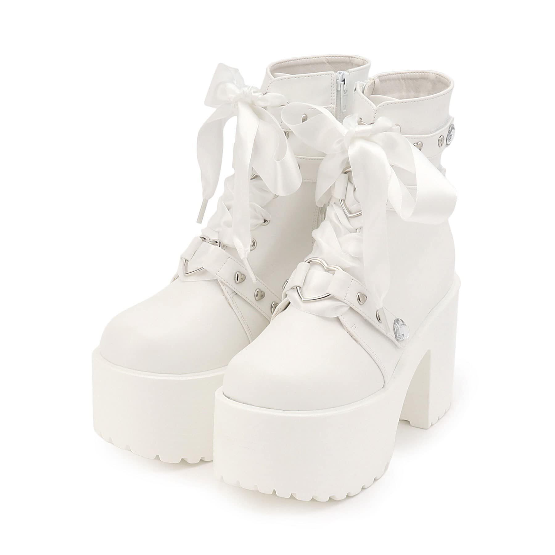 csT&P「厚底キラキラハート付きブーツ」|ショートブーツ|ﾎﾜｲﾄ(001)