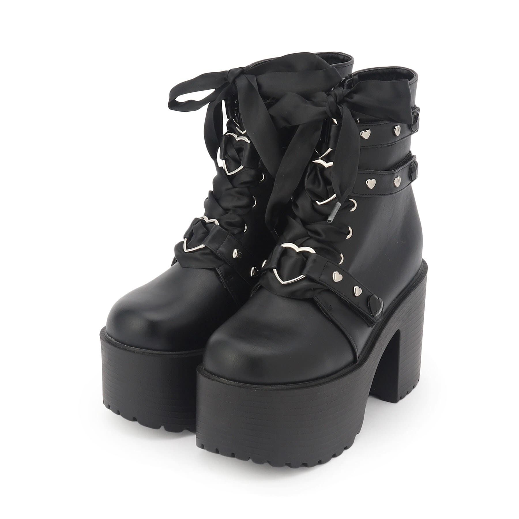 csT&P「厚底キラキラハート付きブーツ」|ショートブーツ|ﾌﾞﾗｯｸ(019)