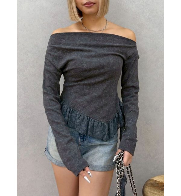 EVRIS「レースドッキングアシンメトリートップス」|Tシャツ・カットソー|