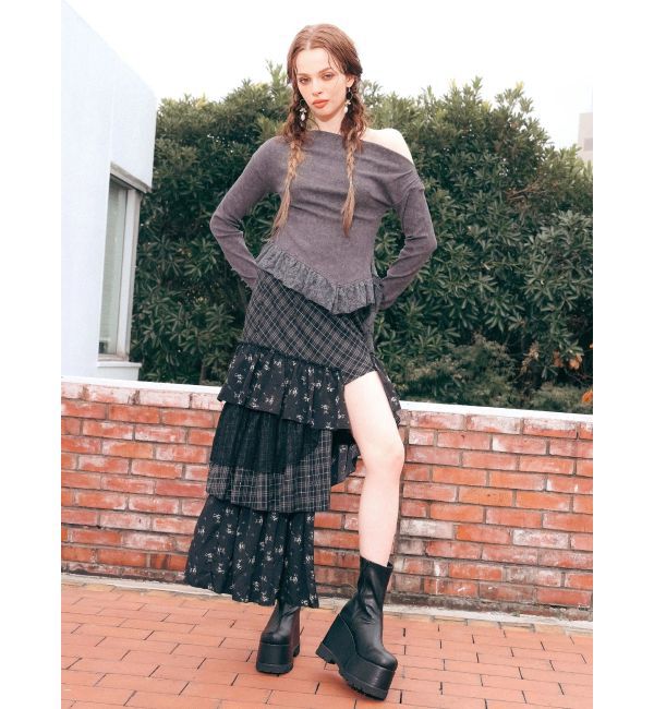 EVRIS「レースドッキングアシンメトリートップス」|Tシャツ・カットソー|