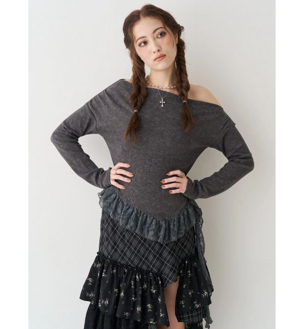 EVRIS「レースドッキングアシンメトリートップス」|Tシャツ・カットソー|