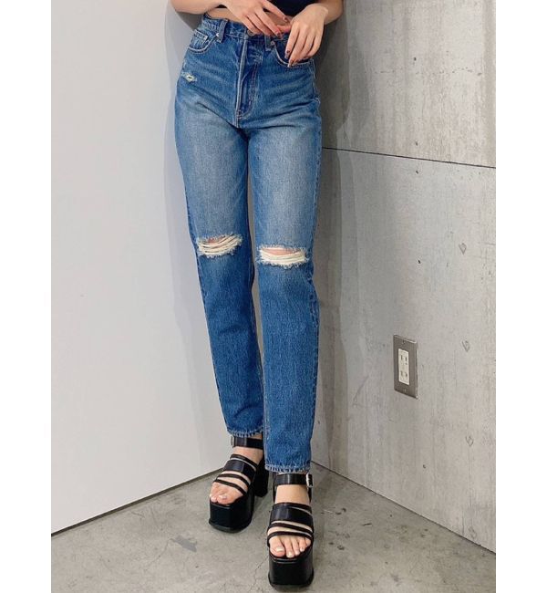 GYDA「H/W GYDA SLEEK KNEEダメージデザインデニムパンツ」|デニム|ブルー