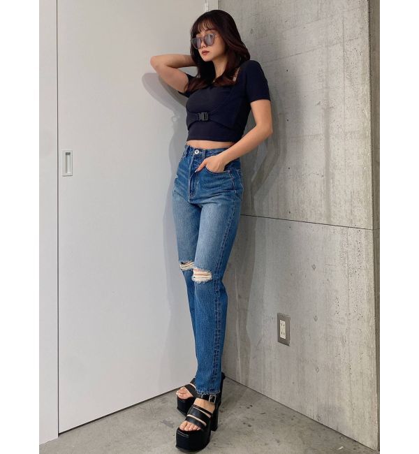 GYDA「H/W GYDA SLEEK KNEEダメージデザインデニムパンツ」|デニム|