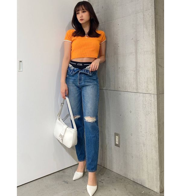 GYDA「H/W GYDA SLEEK KNEEダメージデザインデニムパンツ」|デニム|