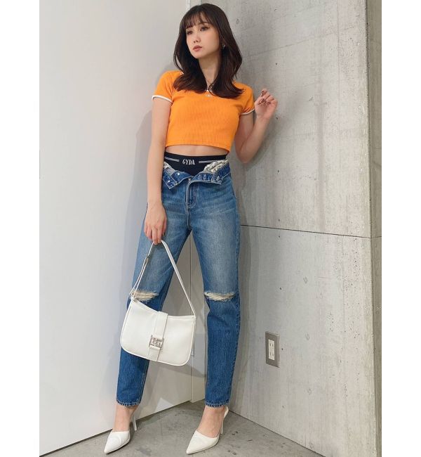 GYDA「H/W GYDA SLEEK KNEEダメージデザインデニムパンツ」|デニム|