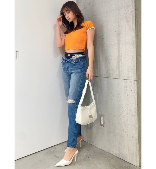 GYDA「H/W GYDA SLEEK KNEEダメージデザインデニムパンツ」|デニム|