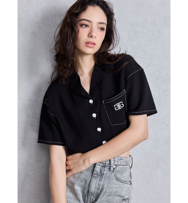 GYDA「Symmetry GYDA バイカラーステッチシャツ」|シャツ・ブラウス|ブラック