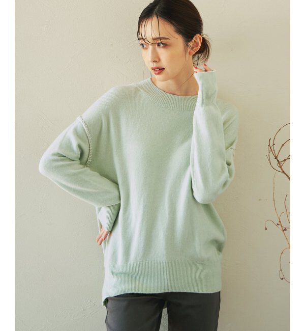 ikka「アンゴラ混モチモチ配色プルオーバー」|プルオーバー|ライムグリーン