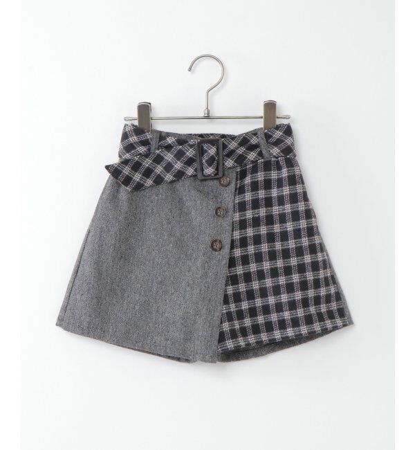 ikka kids「【キッズ】ツイード風切り替えラップキュロット（100~160cm）」|スカート|ブラック
