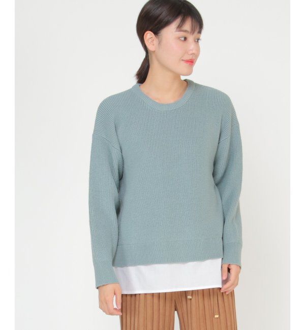 ikka「裾レーヤードニットプルオーバー」|プルオーバー|ライムグリーン