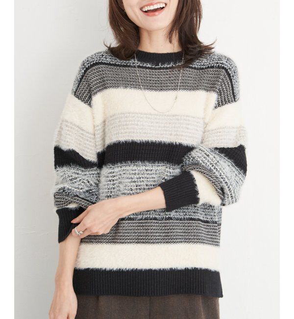 ikka「フェザー切り替えボーダーニットプルオーバー」|プルオーバー|