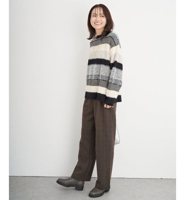 ikka「フェザー切り替えボーダーニットプルオーバー」|プルオーバー|