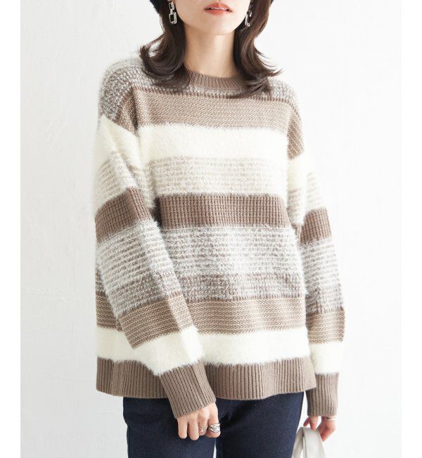 ikka「フェザー切り替えボーダーニットプルオーバー」|プルオーバー|