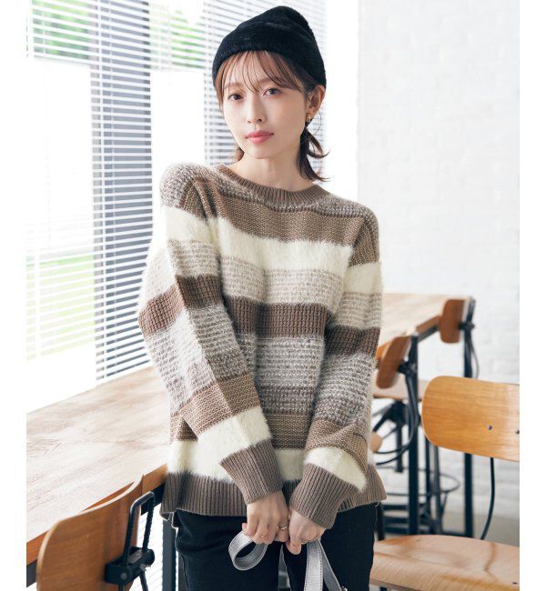 ikka「フェザー切り替えボーダーニットプルオーバー」|プルオーバー|