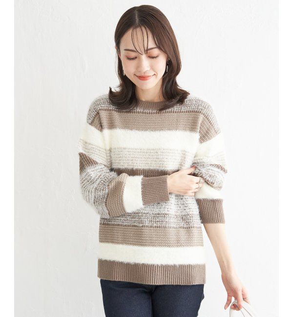 ikka「フェザー切り替えボーダーニットプルオーバー」|プルオーバー|