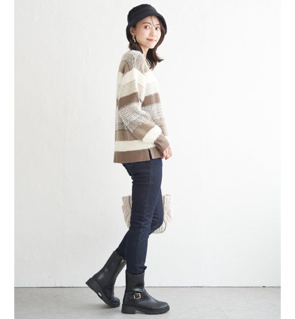 ikka「フェザー切り替えボーダーニットプルオーバー」|プルオーバー|
