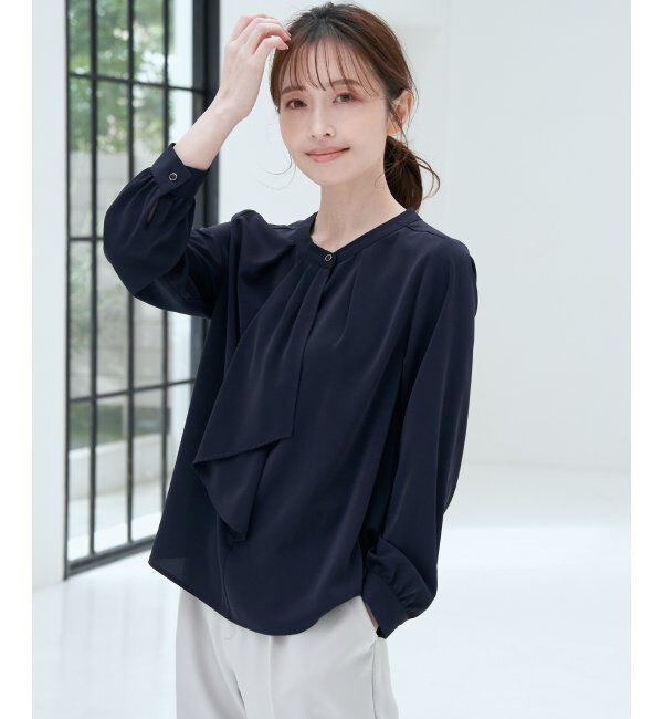 IKKA LOUNGE「ドレープタイブラウス」|シャツ・ブラウス|ネイビーブルー