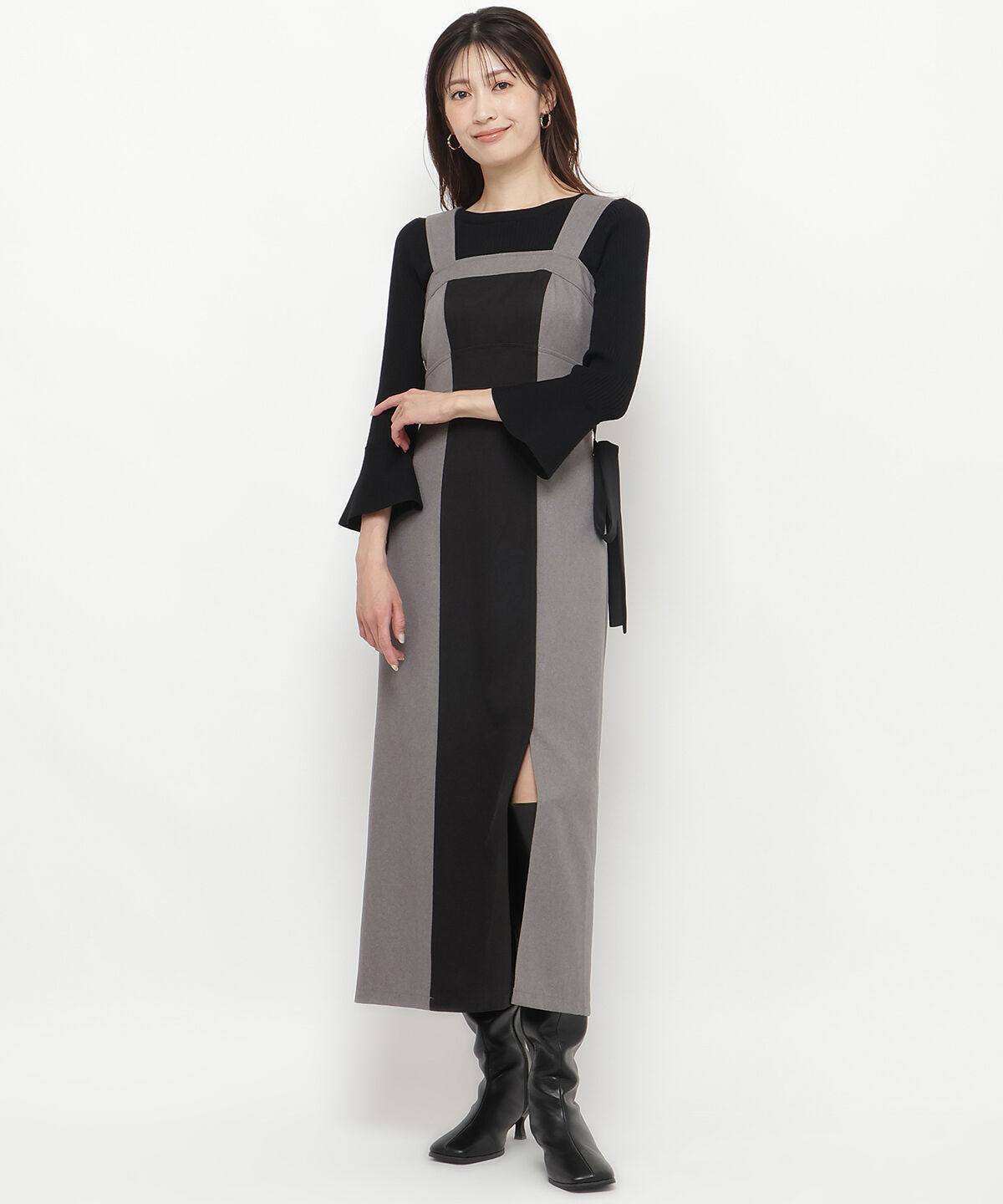 アンドクチュール「サイドリボン配色ジャンスカ」|ジャンパースカート|