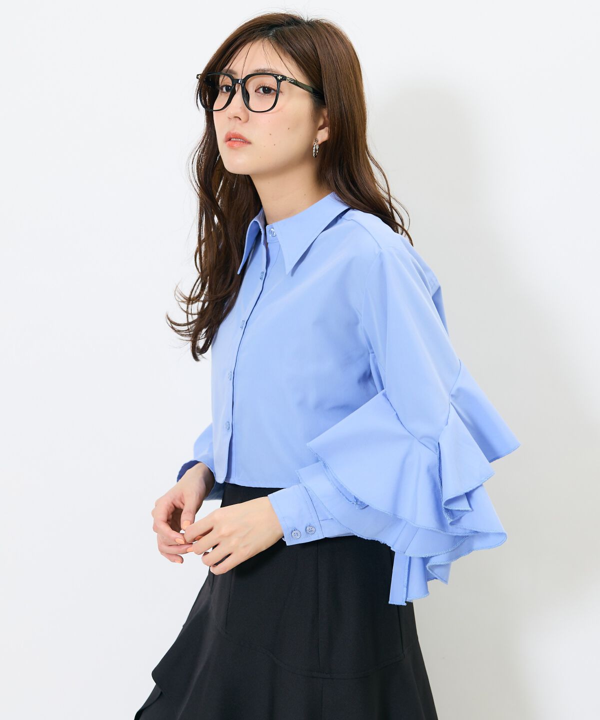 アンドクチュール「アシメフリルクロップドシャツ」|シャツ・ブラウス|