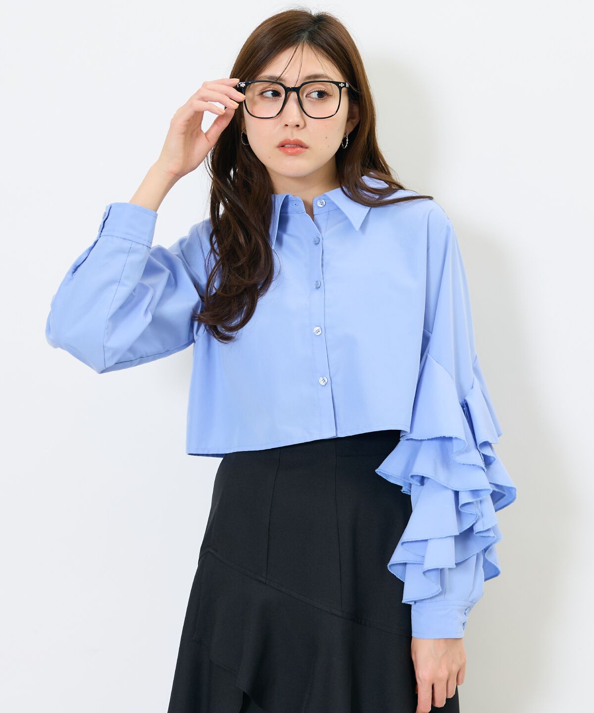 アンドクチュール「アシメフリルクロップドシャツ」|シャツ・ブラウス|