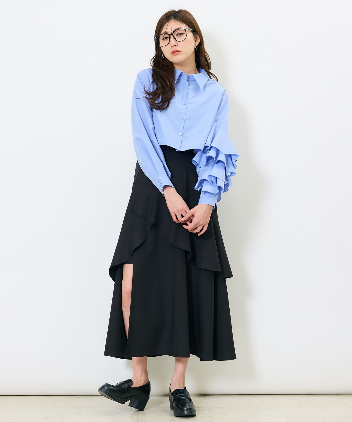 アンドクチュール「アシメフリルクロップドシャツ」|シャツ・ブラウス|