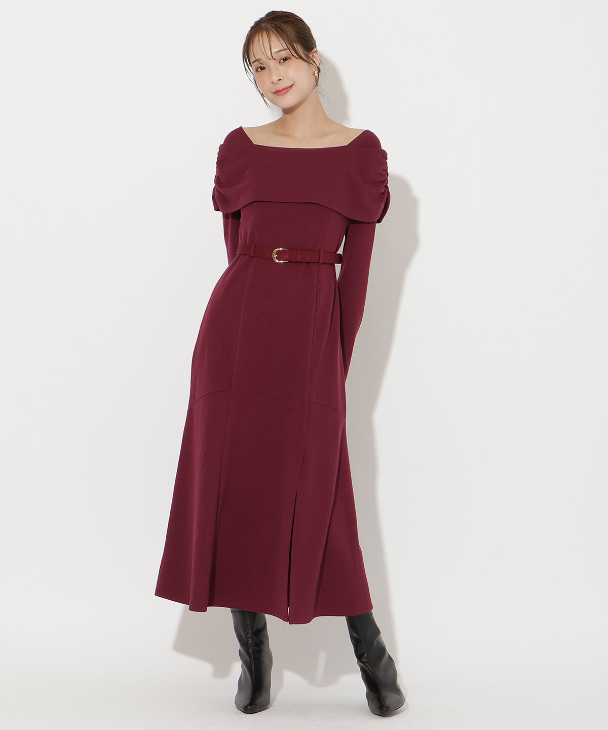 アンドクチュール「ベルト付きオフショルカットワンピース」|ワンピース|