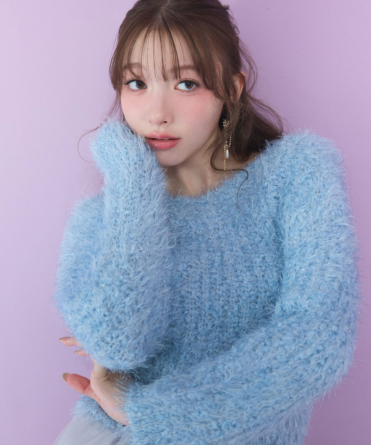 REDYAZEL「ブークレラメシャギーニットプルオーバー」|ニット・セーター|サックス