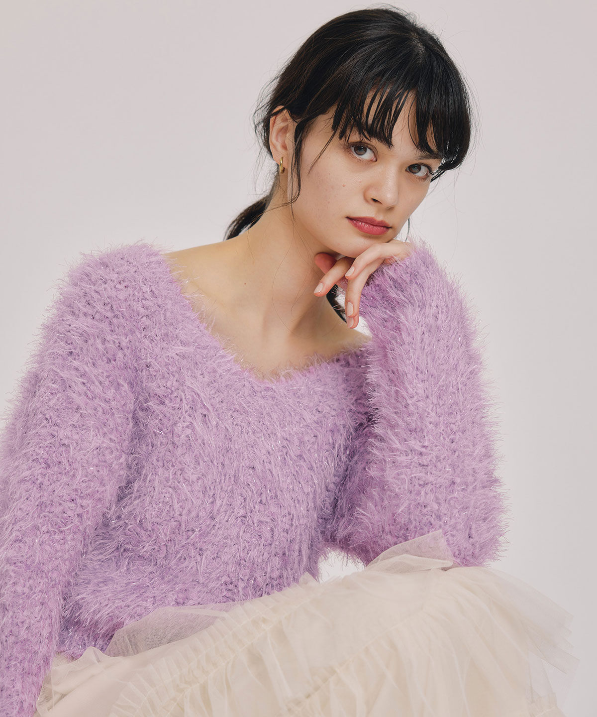 REDYAZEL「ブークレラメシャギーニットプルオーバー」|ニット・セーター|パープル