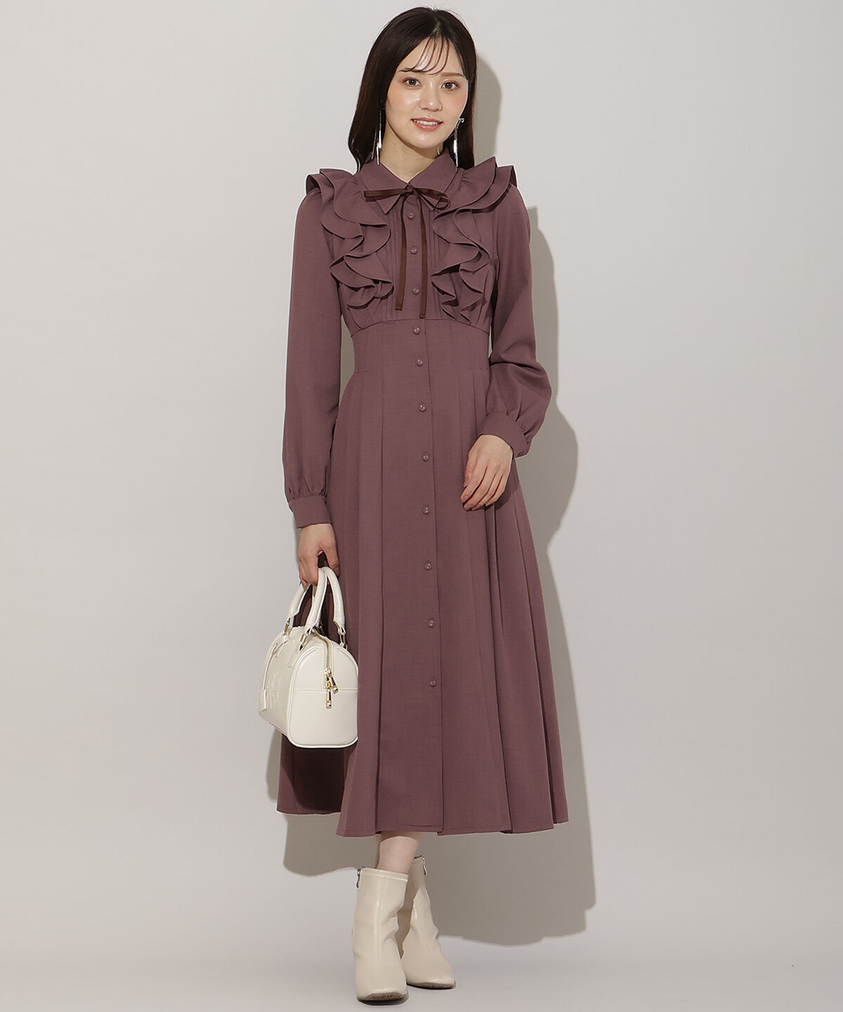 WILLSELECTION「ナローリボンフリルシャツワンピース」|ワンピース|ブラウン