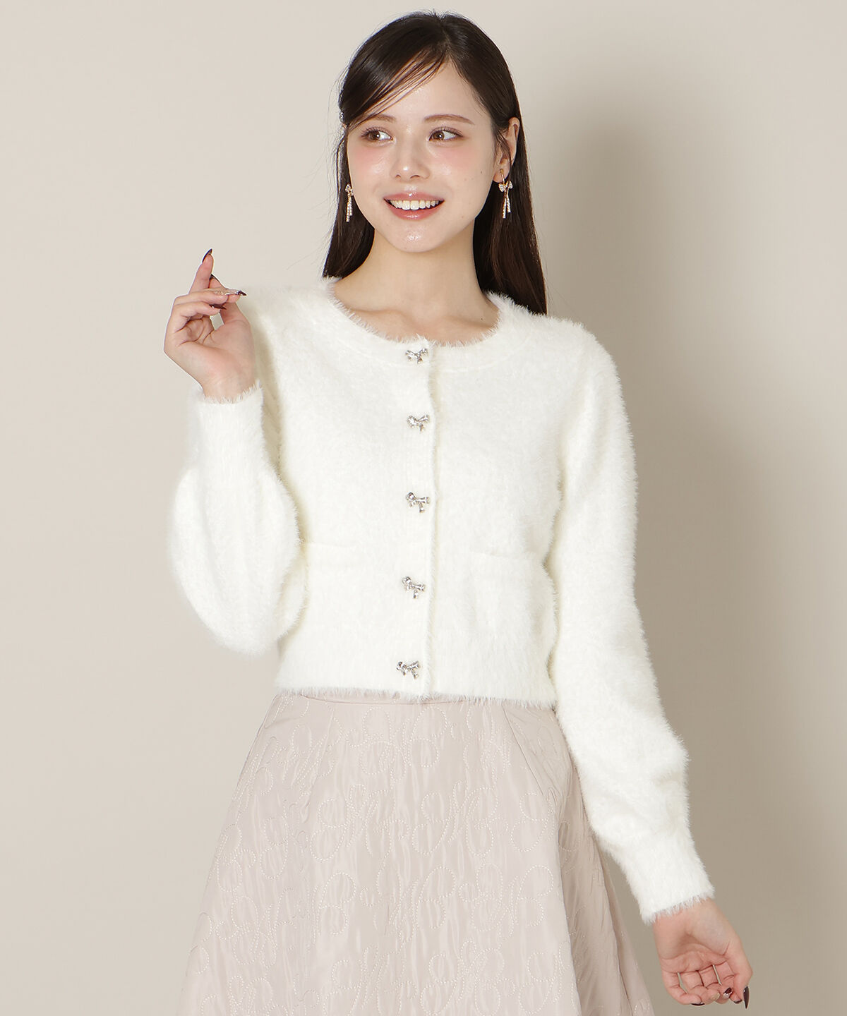 WILLSELECTION「リボンボタンーフェザーカーディガン」|カーディガン|