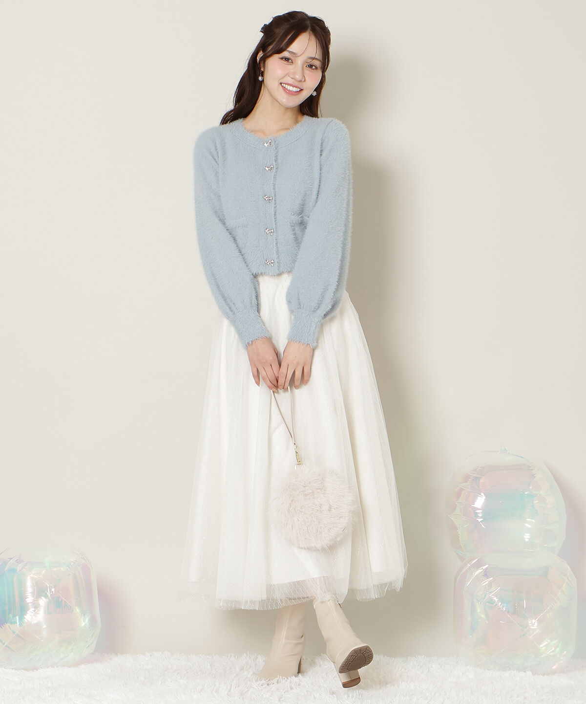 WILLSELECTION「リボンボタンーフェザーカーディガン」|カーディガン|