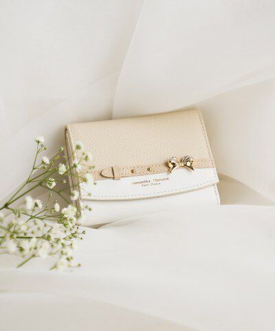 Samantha Thavasa Petit Choice「ビジューリボンバイカラー 折財布」|財布|ベージュ