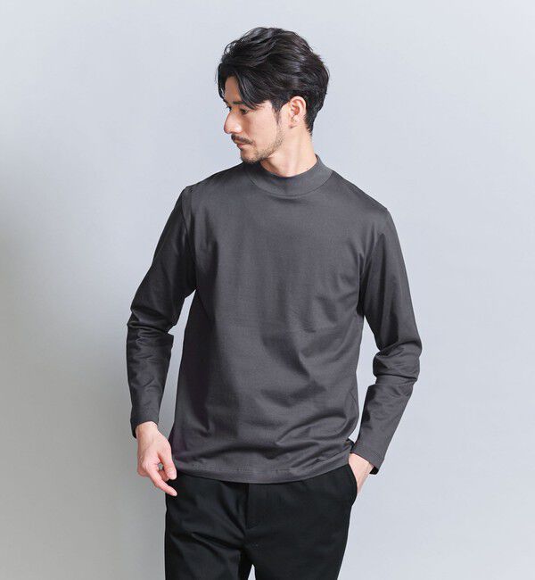 BEAUTY&YOUTH UNITED ARROWS「【WEB限定 WARDROBE SMART】クリア ガスコットン モックネック カットソー【抗菌・防臭】」|Tシャツ・カットソー|DK.GRAY