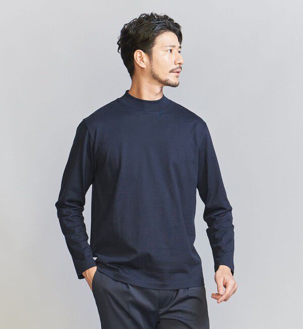 BEAUTY&YOUTH UNITED ARROWS「【WEB限定 WARDROBE SMART】クリア ガスコットン モックネック カットソー【抗菌・防臭】」|Tシャツ・カットソー|NAVY