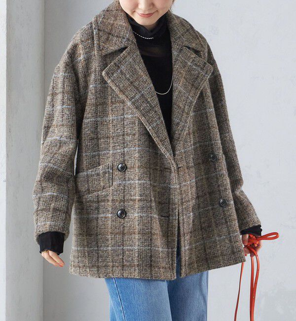 SHIPS for women「スライバー チェック ショート Pコート」|その他|