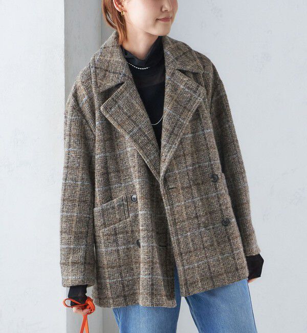 SHIPS for women「スライバー チェック ショート Pコート」|その他|