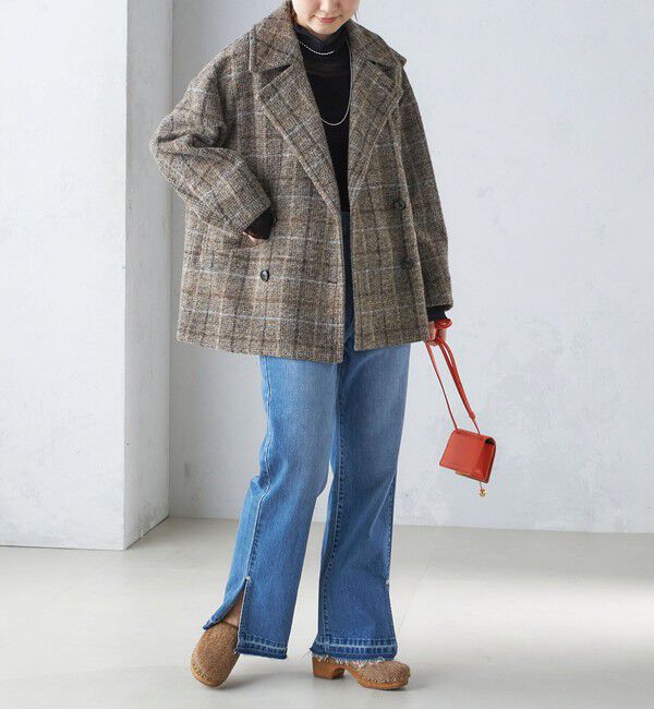 SHIPS for women「スライバー チェック ショート Pコート」|その他|