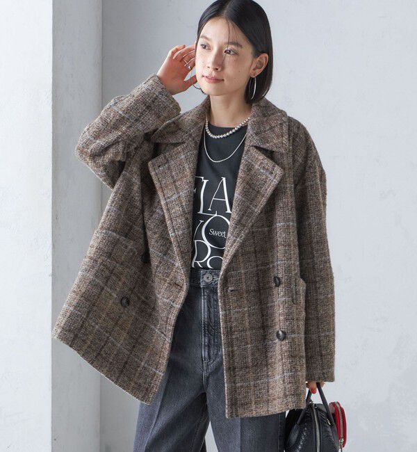 SHIPS for women「スライバー チェック ショート Pコート」|その他|