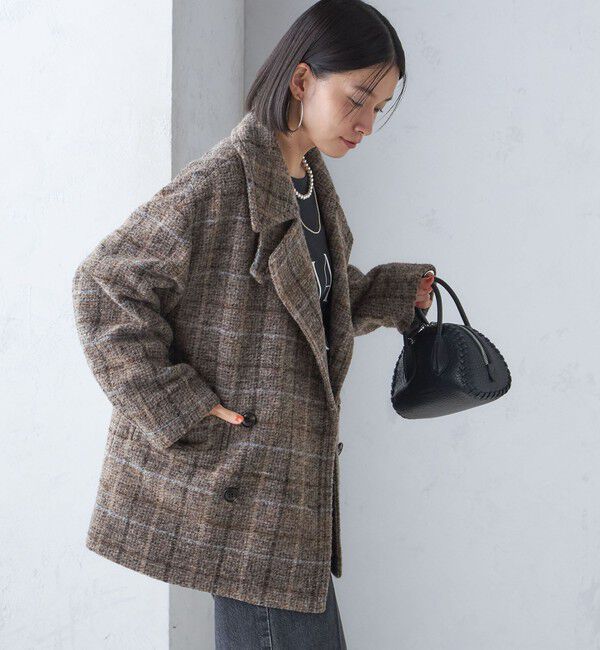 SHIPS for women「スライバー チェック ショート Pコート」|その他|