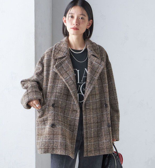 SHIPS for women「スライバー チェック ショート Pコート」|その他|