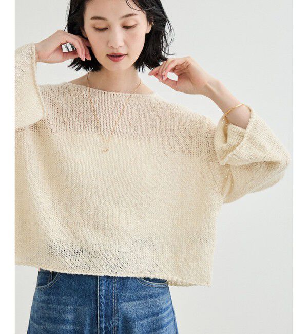 ROPE「【洗える】スラブリネン ボートネックプルオーバー」|ニット・セーター|