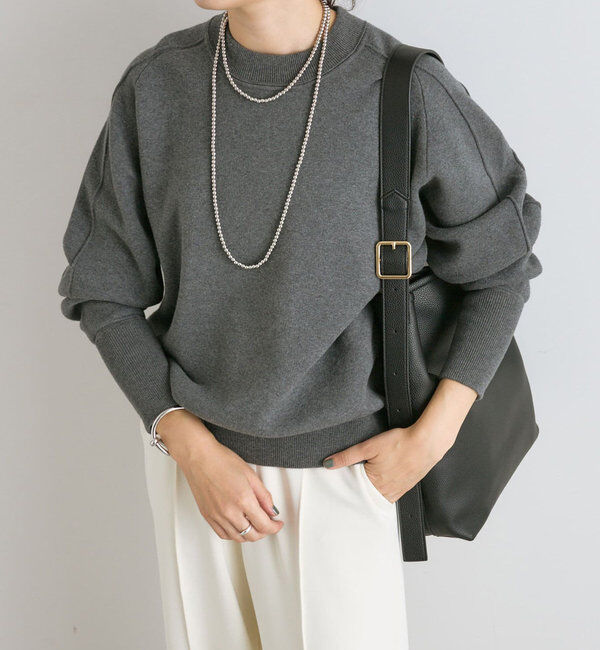  「【ウォッシャブル】スウェットライクニット」|ニット・セーター|チャコールグレー