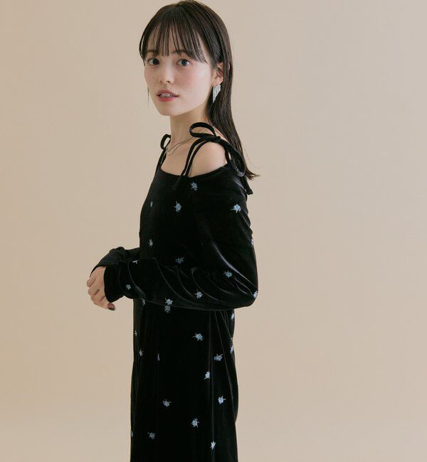  「[森川企画]花柄ベロアワンピース」|ワンピース|ブラック