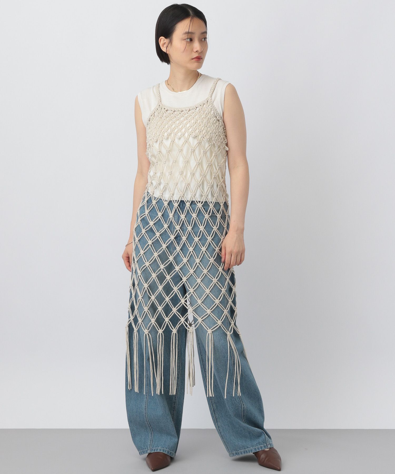 apart by lowrys「HANDフリンジニットワンピース」|ワンピース|ベージュ